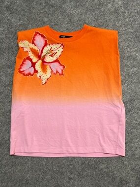 Maje Orange and Pink Ombre Floral Appliqué Tank